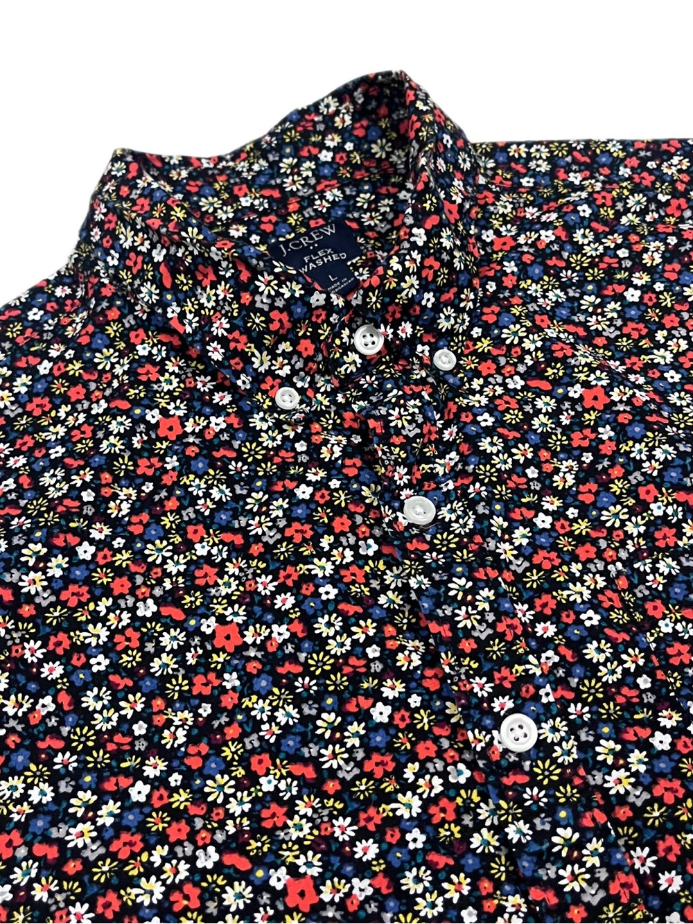 J. Crew Flex Washes Menβs L Navy Micro Floral Short Sleeve Button-Down